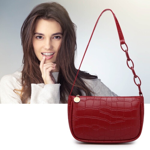 Rote Damen-Schultertasche aus Leder 1