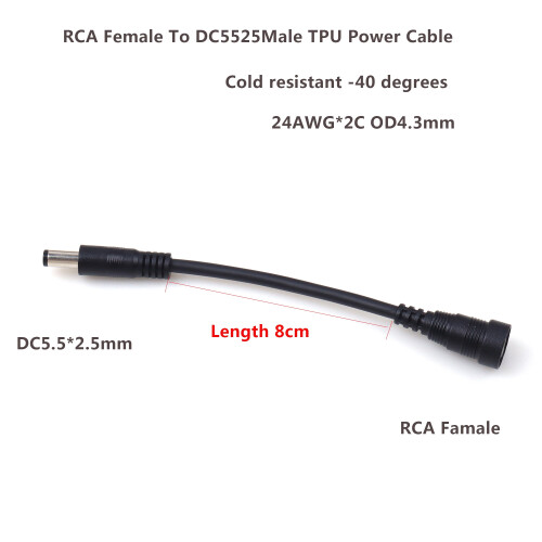 RCA-naaras - DC5.5x2.5mm uros virtakaapeli, 8cm