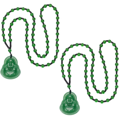 Laughing Buddha hanger ketting van imitatie jade (2 stuks)