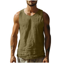 Men's Cotton Linen Tank Top Lightweight Crewneck Sleeveless