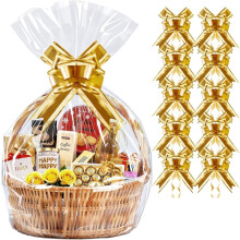 Sacchetti regalo in cellophane trasparente con fiocchi in nastro dorato (10 pezzi)