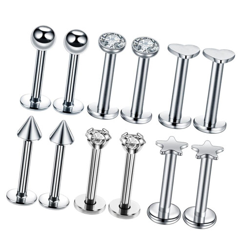 Stainless Steel Lip Ear Studs 12 Pieces 16G CZ 2