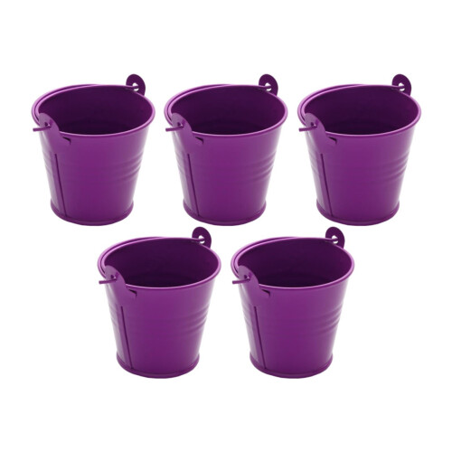 Galvanized Metal Ice Bucket with Handle Purple 5 Pcs