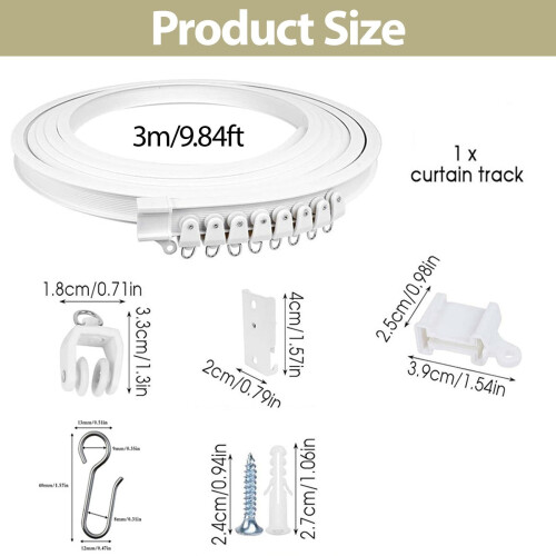 Rail de rideau de plafond flexible de 3 m avec supports 2