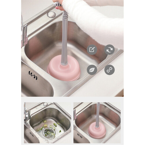 Ensemble de ventouses pour toilettes à long manche robuste, rose macaron, 3 pièces 2
