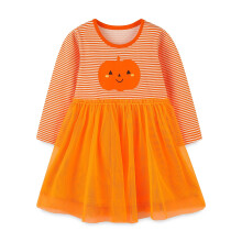 Girls Long-Sleeve Pumpkin Print Dress Orange