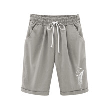 Girls Bermuda Shorts Gray Elastic Waist Knee-Length Loose