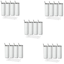 Vasos de SublimacióN de 20 Onzas Flaco Recto, Acero Inoxidable para SublimacióN en Blanca Vaso Delgado, con Tapa y Pajita, Paquete de 20