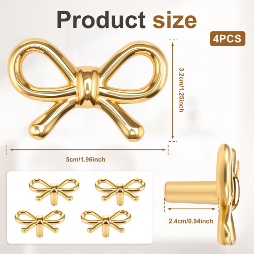 Gold Brass Bow Drawer Knobs 4 pcs 1
