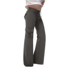 Girls Cargo Pants High Waist Wide Leg with Pockets Gray 3-4