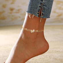 Boho-Schmetterlings-Fußkettchen für Damen mit doppelter Kette