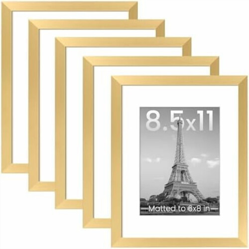 Gold Picture Frame Set 5 pcs 8.5x11 with 6x8 Mat