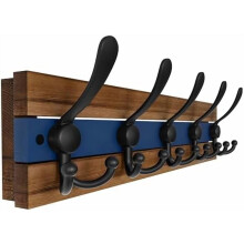 Porte-manteau mural rustique en bois avec 5 crochets triples, 42,8 cm (16,875 po)