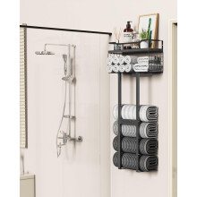 Porte-serviettes mural en bois massif, 79 cm (31 pouces), noir, pour 6 serviettes