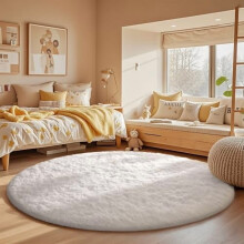 White shaggy area rug round 5 ft