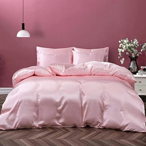 Satin Duvet Cover Set Blush Pink 3-Pc Twin/Twin XL