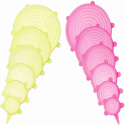 Silikone Stretch Lids Sæt 6 Størrelser 12 Stykker Pink
