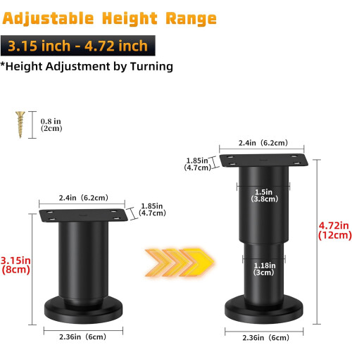 Pés de metal ajustáveis para móveis, 4 peças, 8 a 12 cm (3,15 a 4,72 polegadas) 1