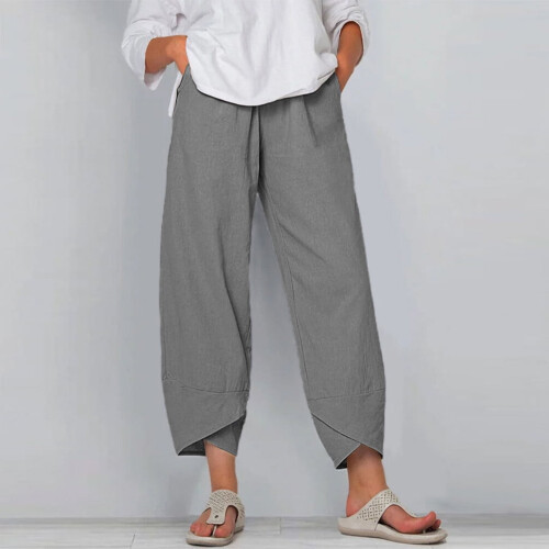 Calça feminina de algodão para trabalho, cintura alta e perna reta. 1