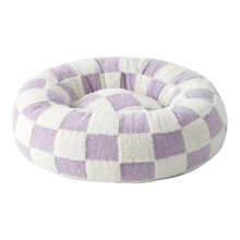 Rundes Plüsch-Hundebett für kleine Hunde, kariert, 61 cm (24 Zoll)