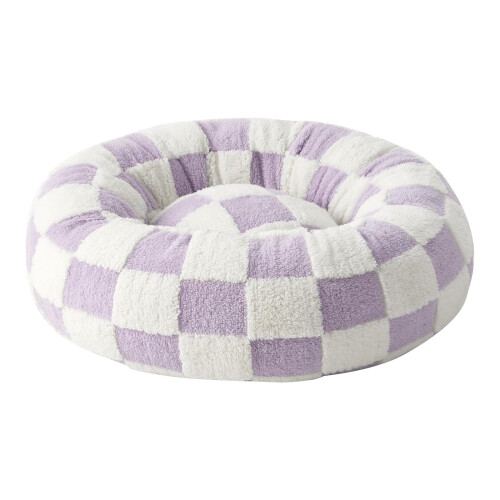 Cama redonda de pelúcia xadrez para cães pequenos, 60 cm (24 polegadas).