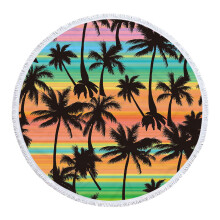 Rond strandhanddoek van microvezel met boho tropische print, 152 cm