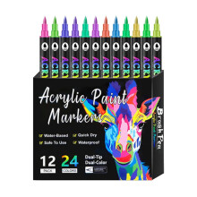 Rotuladores de pintura acrílica de doble punta, 24 colores, paquete de 12