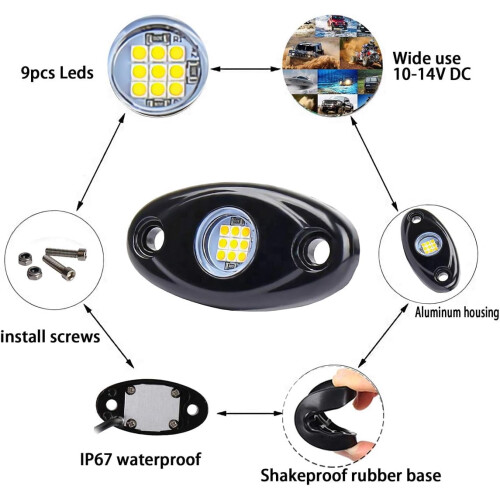 Hvite LED-steinlys, 4-pods, 12V vanntett underlyssett 2