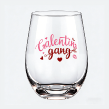 Verre à vin sans pied Galentine's, motif cœur rose et rouge