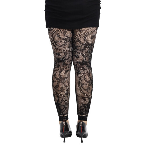 Meia-calça feminina floral até o tornozelo com renda e strass.