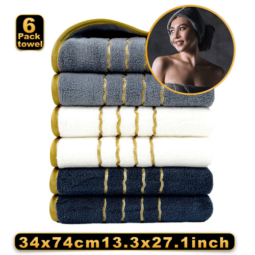 Serviettes de bain en coton absorbant à séchage rapide, ensemble de 6 pièces