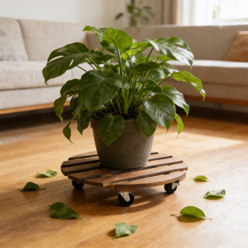 Support pour pot de fleurs en bois, 40 cm, robuste, à roulettes