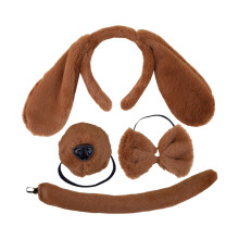 Diadema con orejas de perro, lazo y nariz de peluche marrón