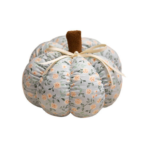 Pernă decorativă în formă de dovleac cu model floral, albastră