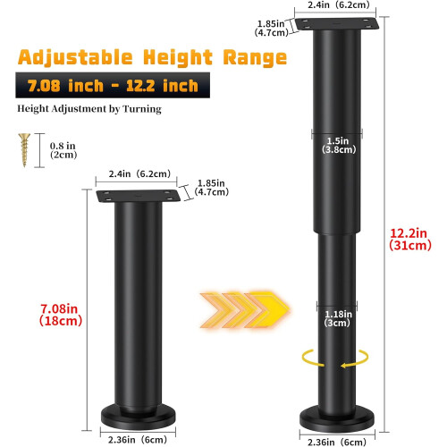 Pés de cama de metal ajustáveis de 18 a 31 cm (pacote com 4) 1