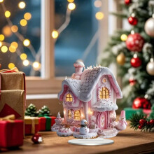 Adorno navideño de interior, pueblo de plástico, 1 unidad, rosa