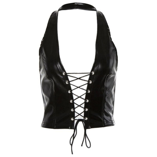 Γυναικείο πανκ αμάνικο crop top με απομίμηση δέρματος