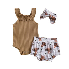 Sommarset med ärmlös sparkdräkt för babyflickor med pannband, 3