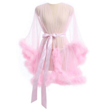 Halat de baie tip kimono transparent pentru femei, cu curea și tiv din plasă