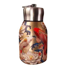 Vintage waterfles met bloemenprint, geïsoleerde fles, 300 ml