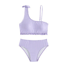 Conjunto de biquíni xadrez para meninas, maiô de duas peças para crianças de 9 a 10 anos.
