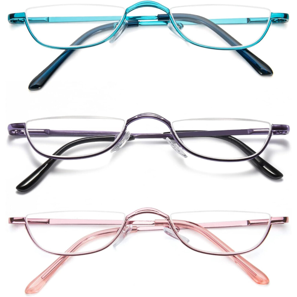 Half Moon Reading Glasses Metal Frame Spring Hinge 1 Pair