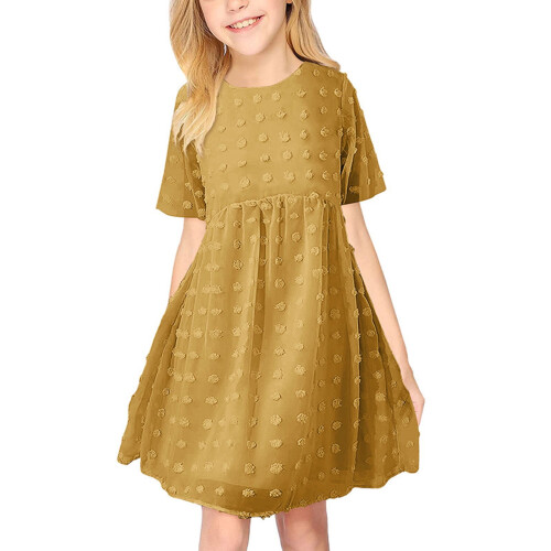 Mädchenkleid mit Blumenmuster, Sommer, kurze Ärmel, A-Linie, elastischer Bund