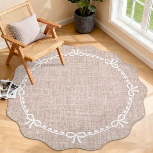 Scalloped Bow Round Rug Camel 4 ft