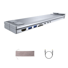 Opvouwbare aluminium laptopstandaard met 8 poorten, 4K PD en 100W vermogen.