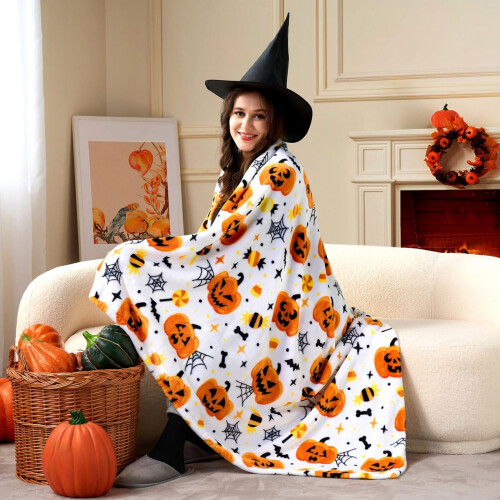 Halloween Throw Blanket Autumn Leaves Design One Size 1