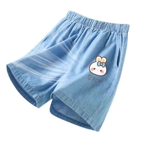 Jente-denimshorts med vide ben og løs passform, elastisk midje 3-4