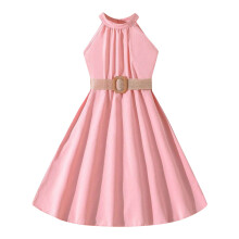 Girls floral princess dress summer solid hanging neck waist