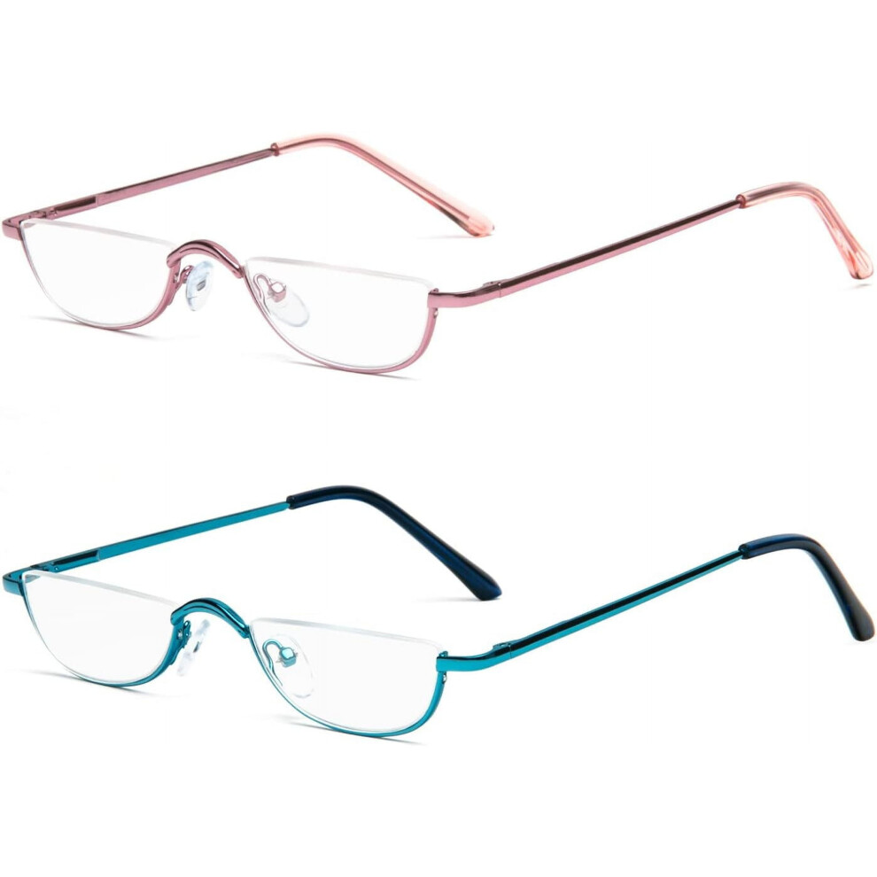 Reading Glasses Half Rim Metal Frame 2.50 Diopter 2 Pairs
