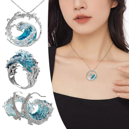 Σετ κολιέ και σκουλαρίκια Oceans Oath Blue Wave από ασήμι 2